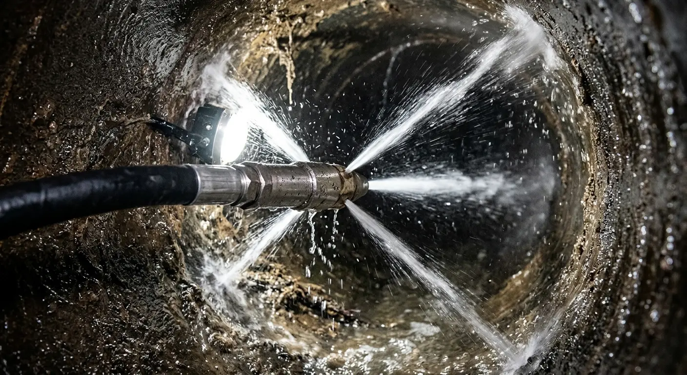 High-pressure hydro jetting nozzle cleaning sewer pipe for Sewer Cleanout in Windcrest
